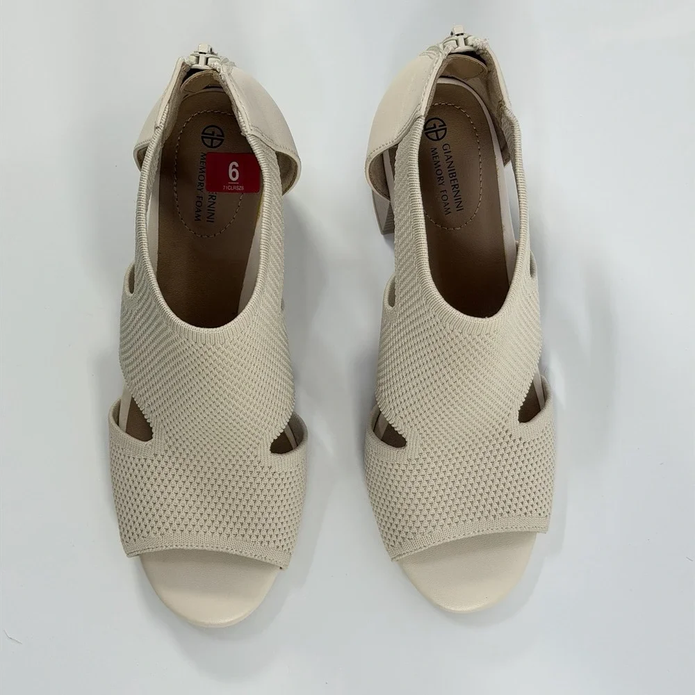 Giani Bernini Size-6M Womens Arisiaaf Knit Block Heel Beige Sandals Bootie